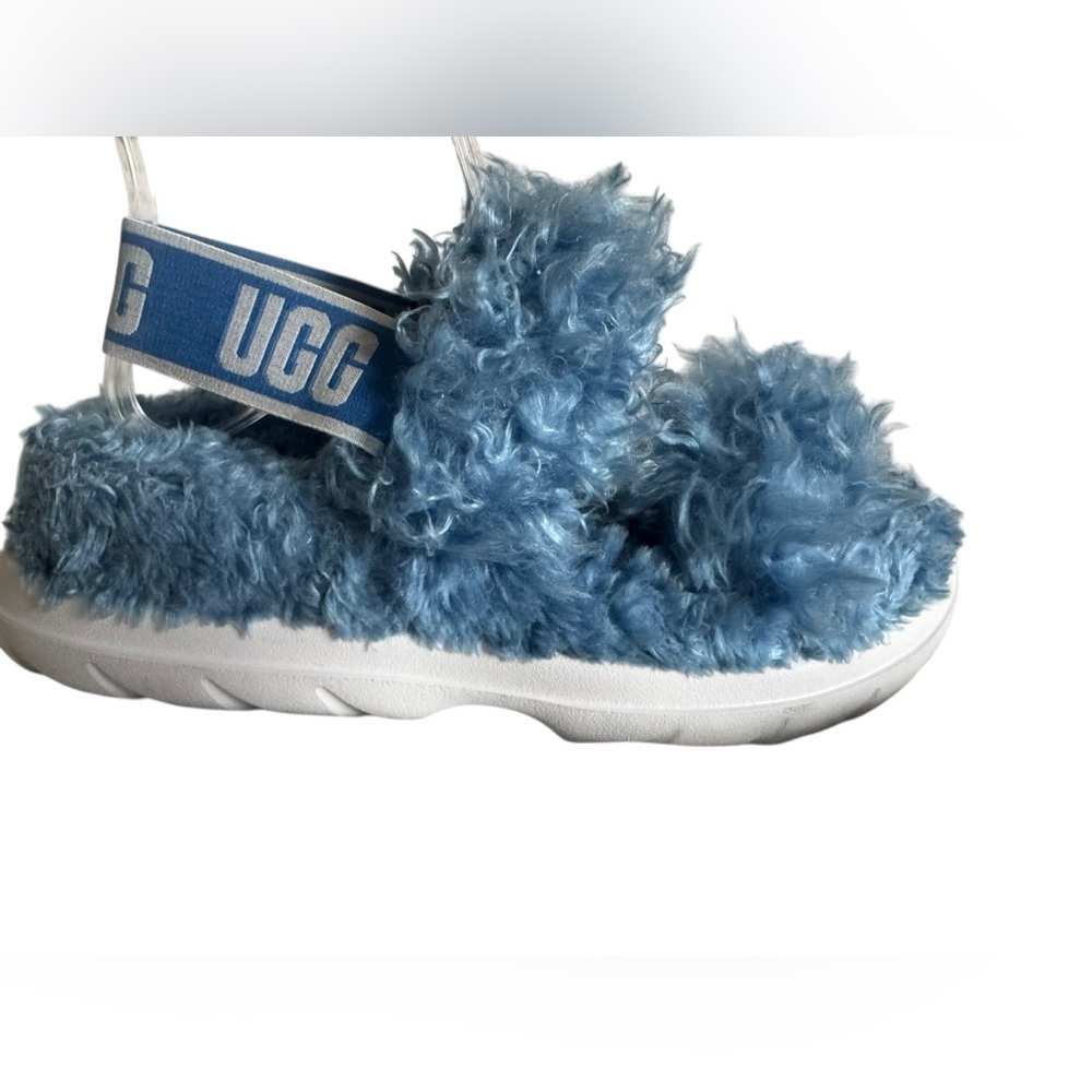 UGG Blue Fluff Sugar Platform Sandals sz 7 Runs Big